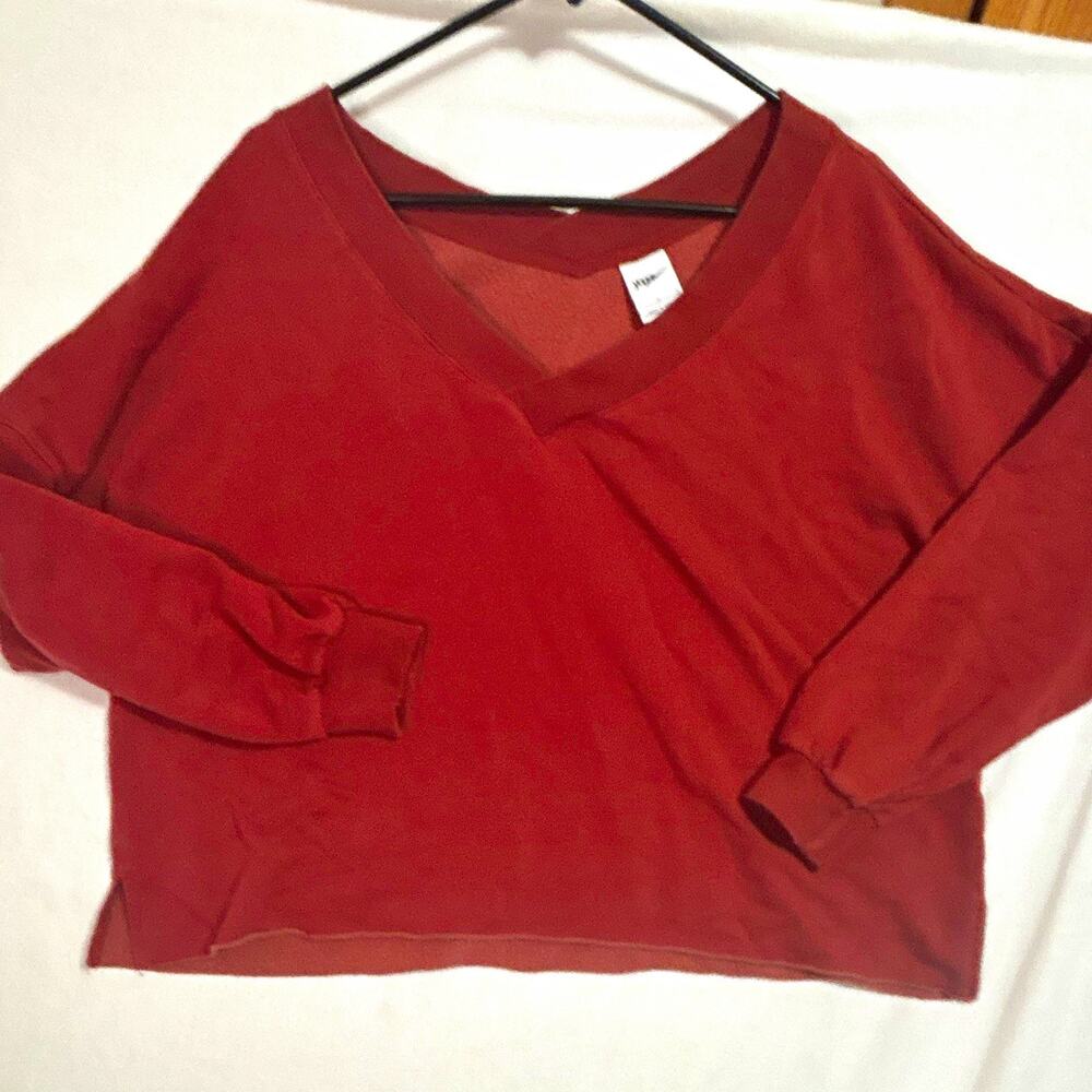 Nike Yoga Women’s Rust V-Neck Fleece Pullover Sweatshirt Logo Size L
